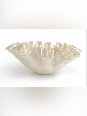 Ruffled Rim Capiz Shell Bowl Centerpiece 13.5 Philippines Nautical Beach Coastal